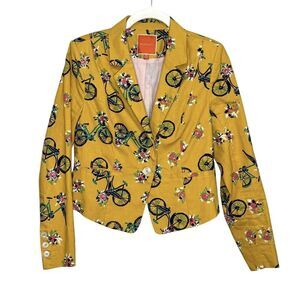 ModCloth Blazer Womens Small Bicycle Floral Print Jacket Single Button Fun